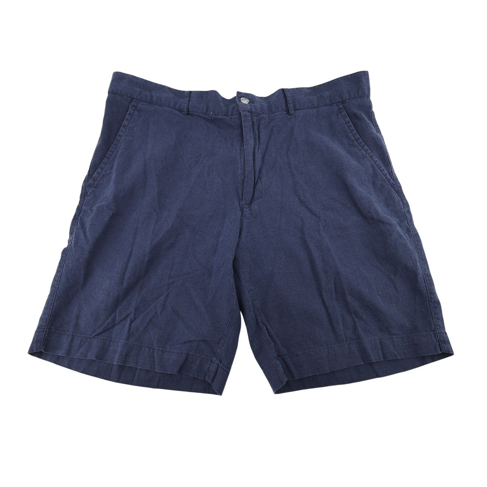Alan Flasser Linen Rayon Blend Shorts‎ Mens Navy Blue Flat Front Shorts Size 38